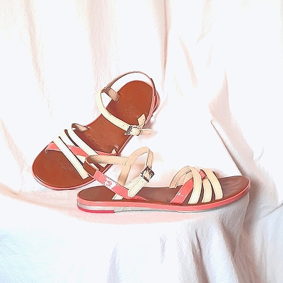 GEOX Pink & White Strap Flat Sandals - Picture 1 of 10